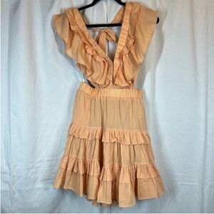 Mable Cotton tiered Ruffle Cut out Open Back deep v neck mini dress